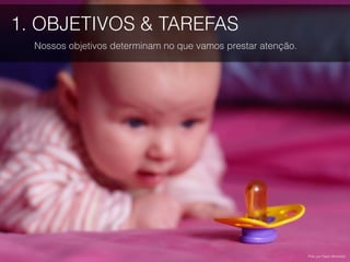 1. OBJETIVOS & TAREFAS
Nossos objetivos determinam no que vamos prestar atenção.
Foto por Fabio Bertolotti.
 