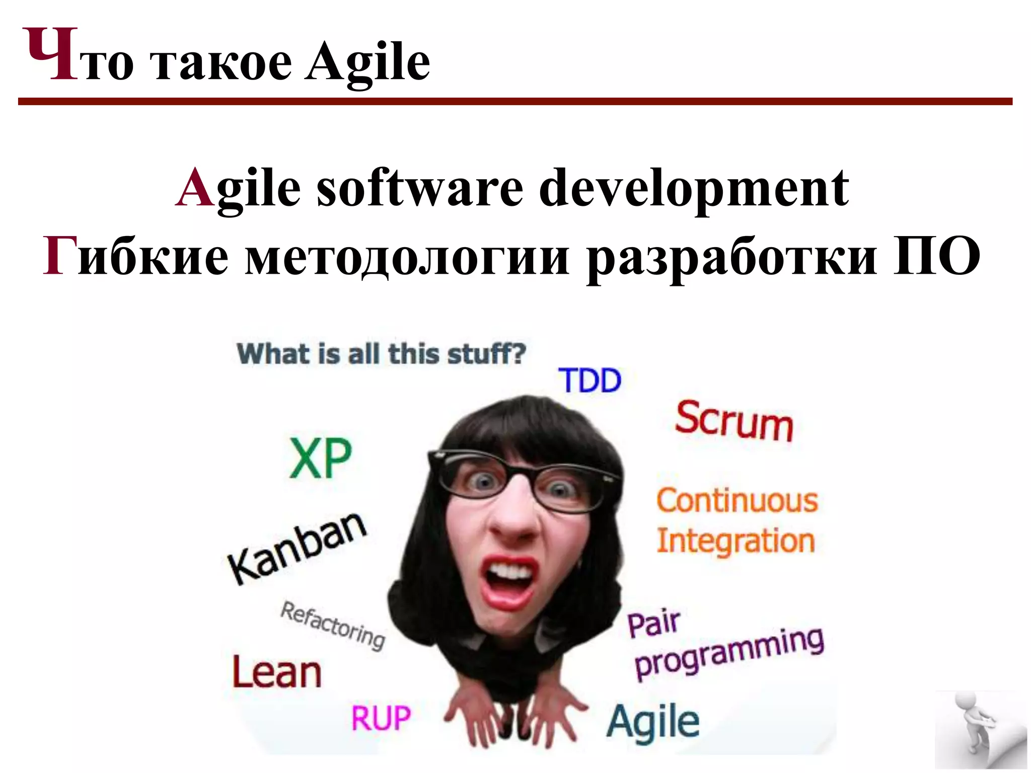 Что такое Agile
Agile software development
Гибкие методологии разработки ПО

 