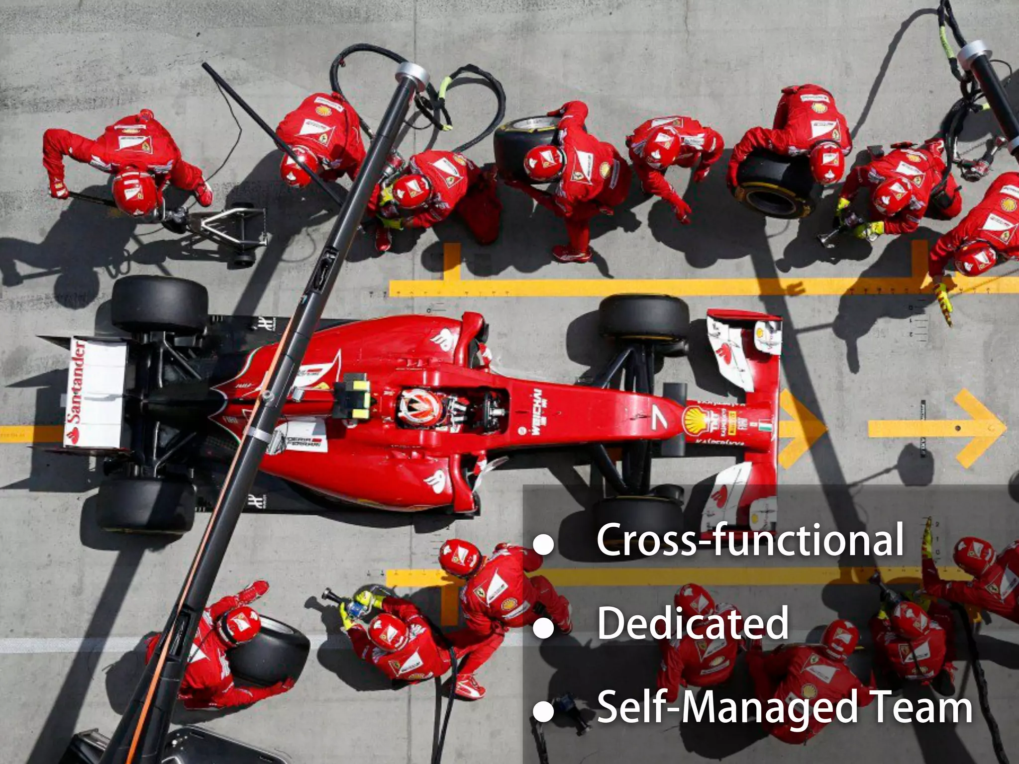 • Cross-functional
• Dedicated
• Self-Managed Team
 