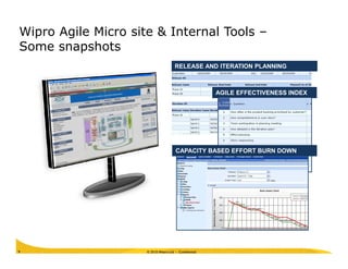 Wipro Agile Micro site & Internal Tools –
Some snapshots
RELEASE AND ITERATION PLANNING
AGILE EFFECTIVENESS INDEX
© 2010 Wipro Ltd - Confidential9
CAPACITY BASED EFFORT BURN DOWN
 