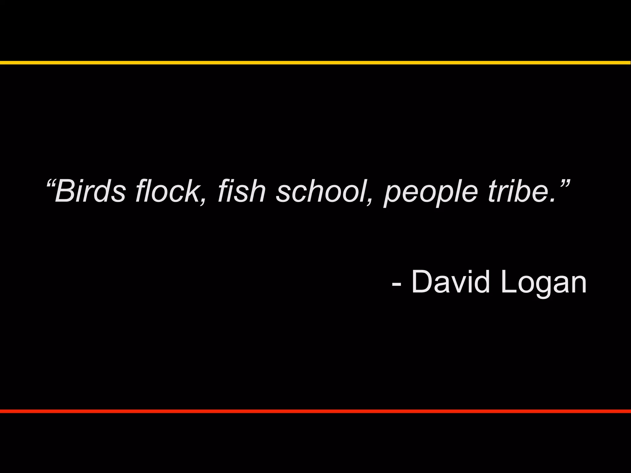 “Birds flock, fish school, people tribe.”
- David Logan
 