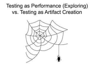 Testing as Performance (Exploring)
vs. Testing as Artifact Creation
 