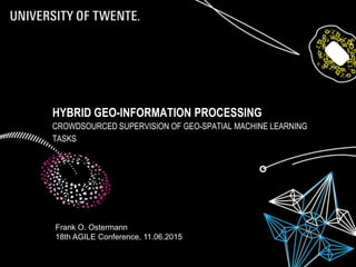 HYBRID GEO-INFORMATION PROCESSING
CROWDSOURCED SUPERVISION OF GEO-SPATIAL MACHINE LEARNING
TASKS
Frank O. Ostermann
18th AGILE Conference, 11.06.2015
 
