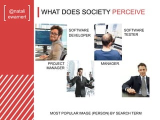 @natali
ewarnert
WHAT DOES SOCIETY PERCEIVE
SOFTWARE
DEVELOPER
SOFTWARE
TESTER
PROJECT
MANAGER
MANAGER.
MOST POPULAR IMAGE...