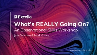 What’s REALLY Going On?
An Observational Skills Workshop
Julie Wyman & Mark Grove
excella.com | @excellaco
 