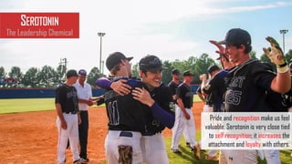 Pride and recognition make us feel
valuable. Serotonin is very close tied
to self recognition; it increases the
attachment and loyalty with others.
SEROTONIN
The Leadership Chemical
 