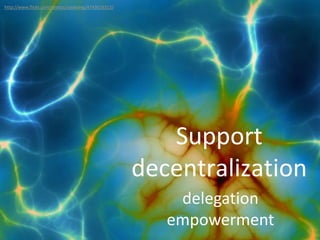 Support
decentralization
delegation
empowerment
http://www.flickr.com/photos/zooboing/4743616313/
 