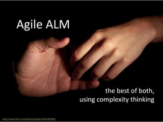 Agile ALM
the best of both,
using complexity thinking
http://www.flickr.com/photos/batega/1865482908/
 