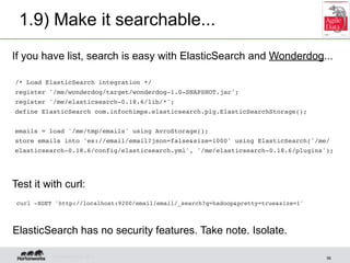 1.9) Make it searchable...
If you have list, search is easy with ElasticSearch and Wonderdog...

/* Load ElasticSearch int...