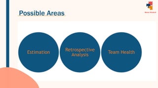 Possible Areas
Estimation
Retrospective
Analysis
Team Health
 