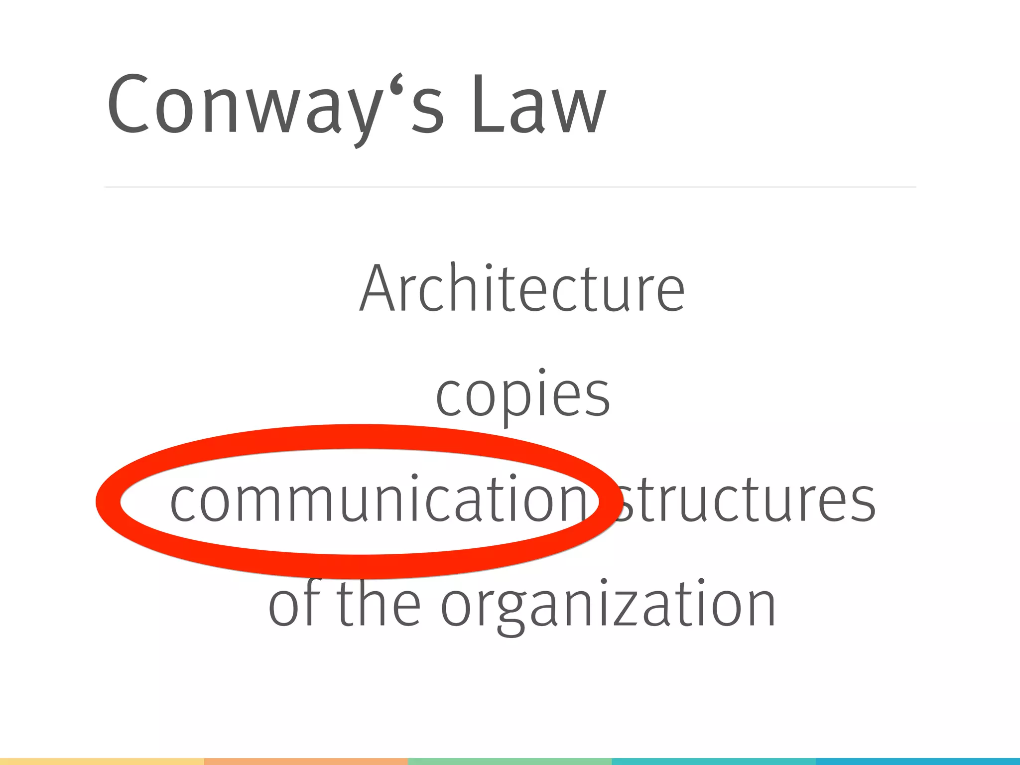 Conway‘s Law Architecture copies communication structures of the organization 