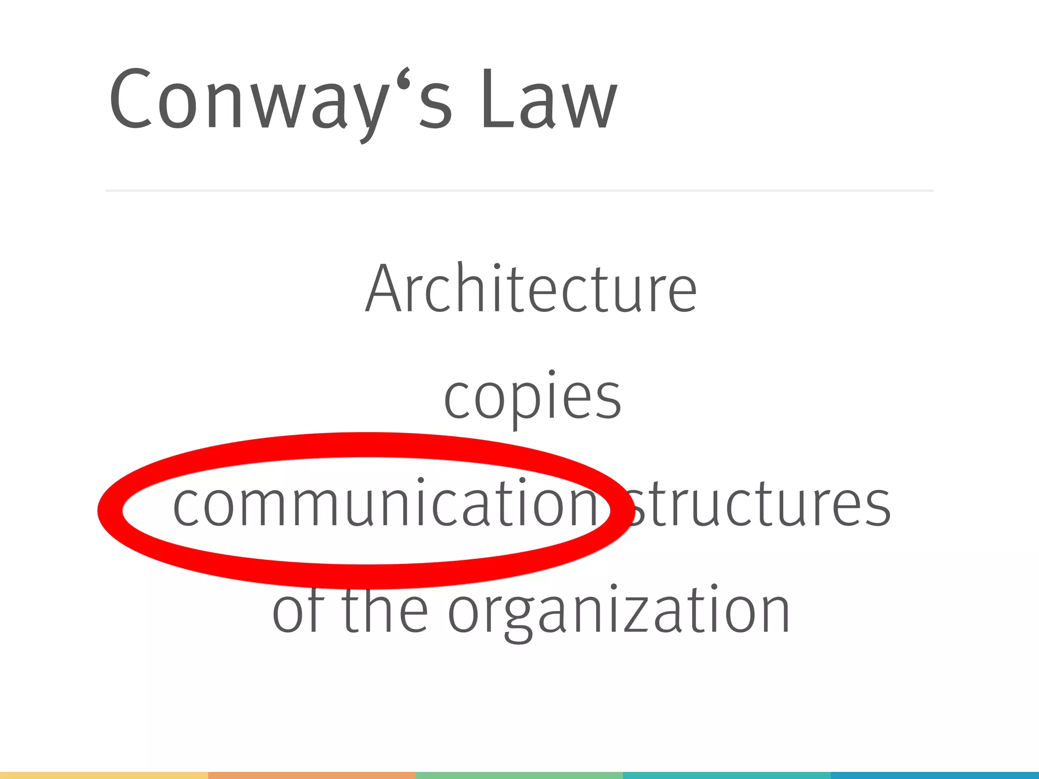 Conway‘s Law
Architecture
copies
communication structures
of the organization
 