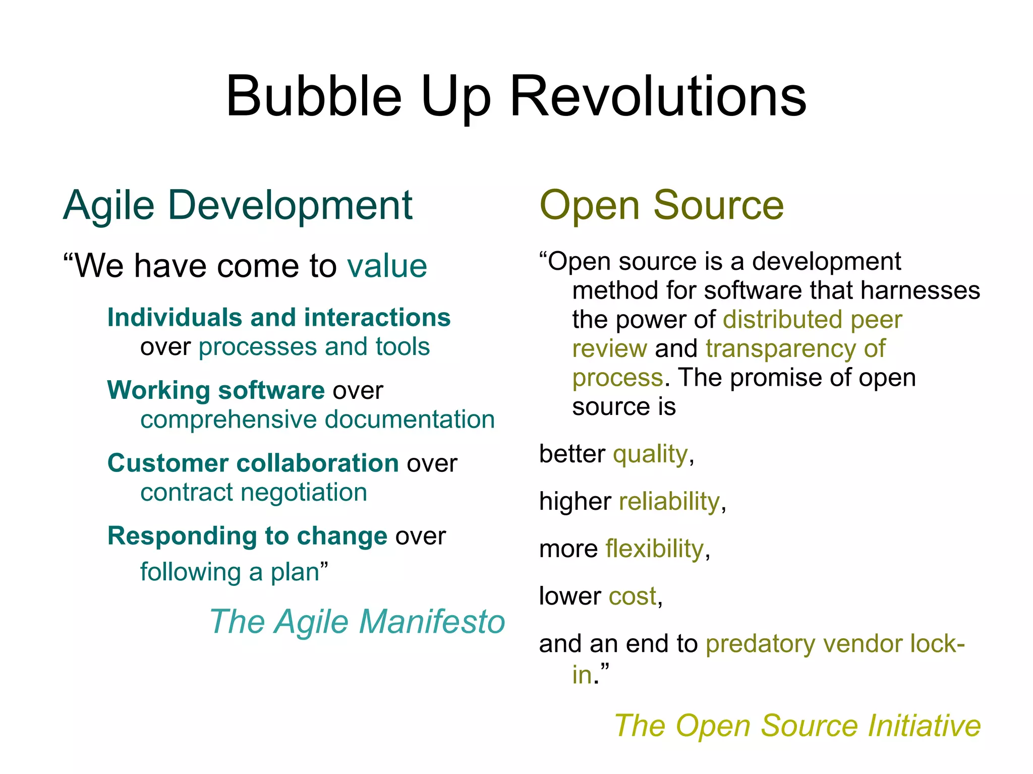 Bubble Up Revolutions Agile Development “ We have come to  value Individuals and interactions   over  processes and tools 