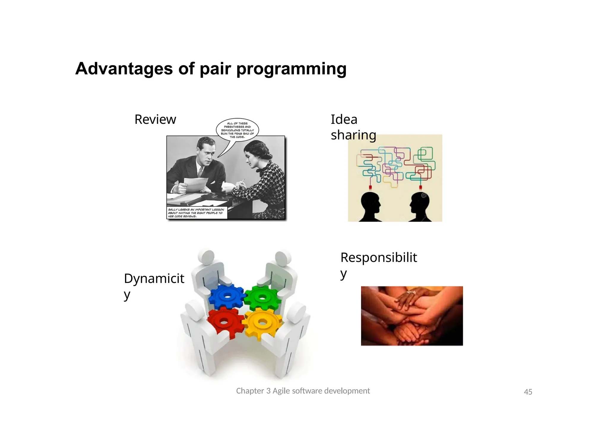 Advantages of pair programming
Review
Chapter 3 Agile software development 45
Dynamicit
y
Idea
sharing
Responsibilit
y
 