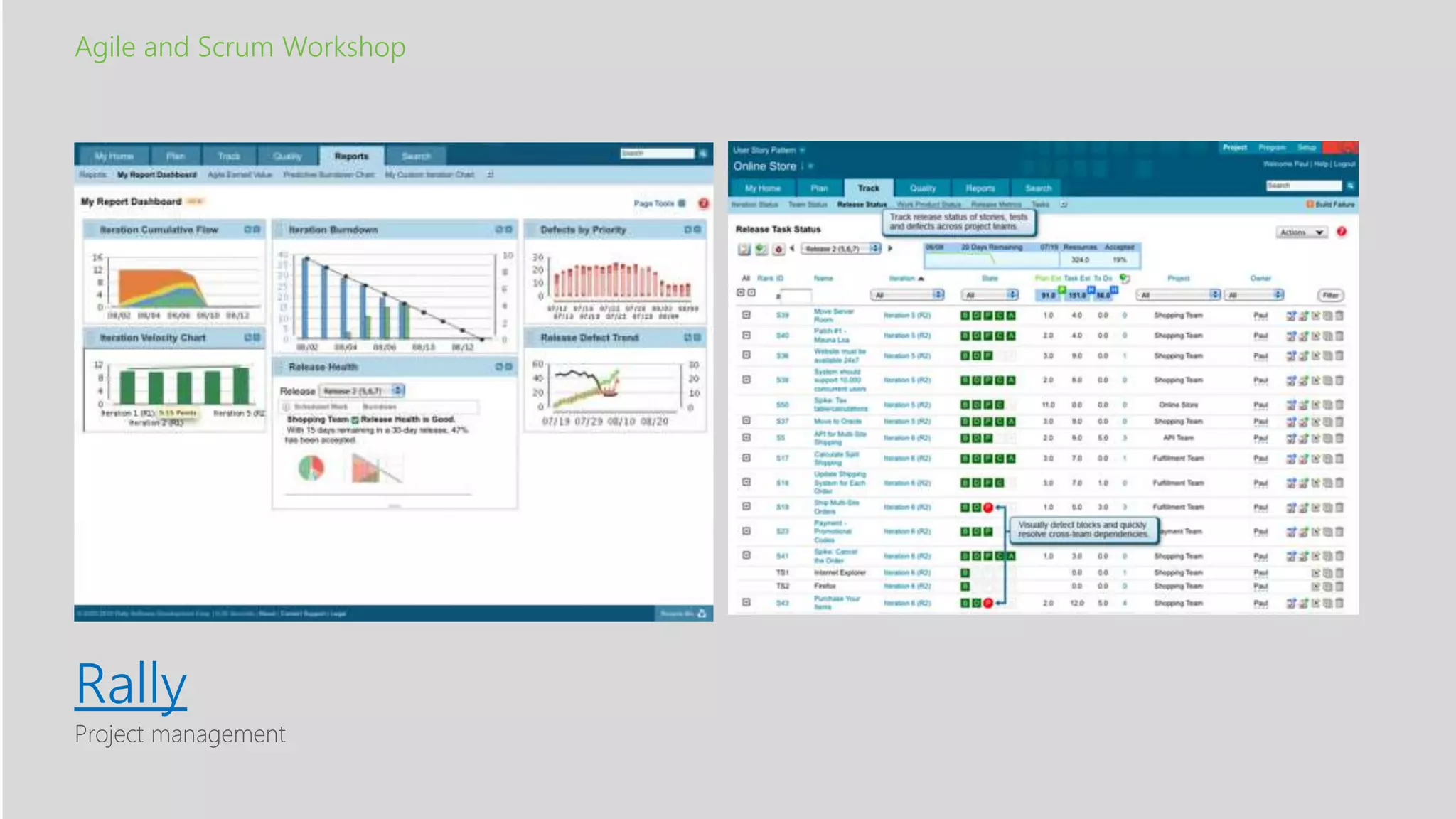 Agile and Scrum Workshop
Project management
Rally
 