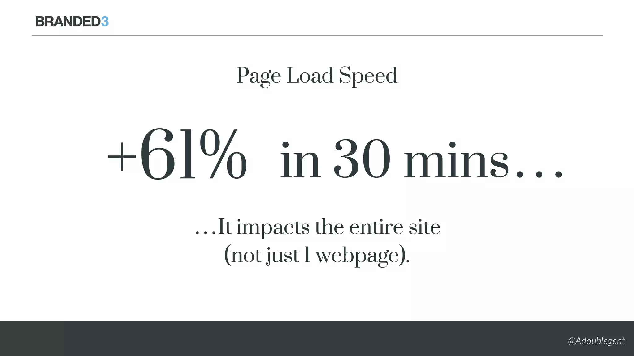 @Adoublegent
+61% in 30 mins…
Page Load Speed
…It impacts the entire site
(not just 1 webpage).
 