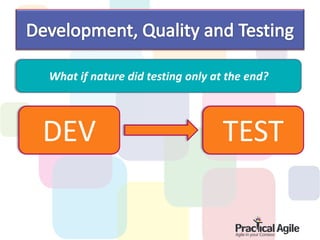 What if nature did testing only at the end?



DEV                               TEST
 