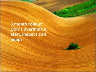 3 month rollout:
Don’t overthink it,
start, inspect and
adapt
 