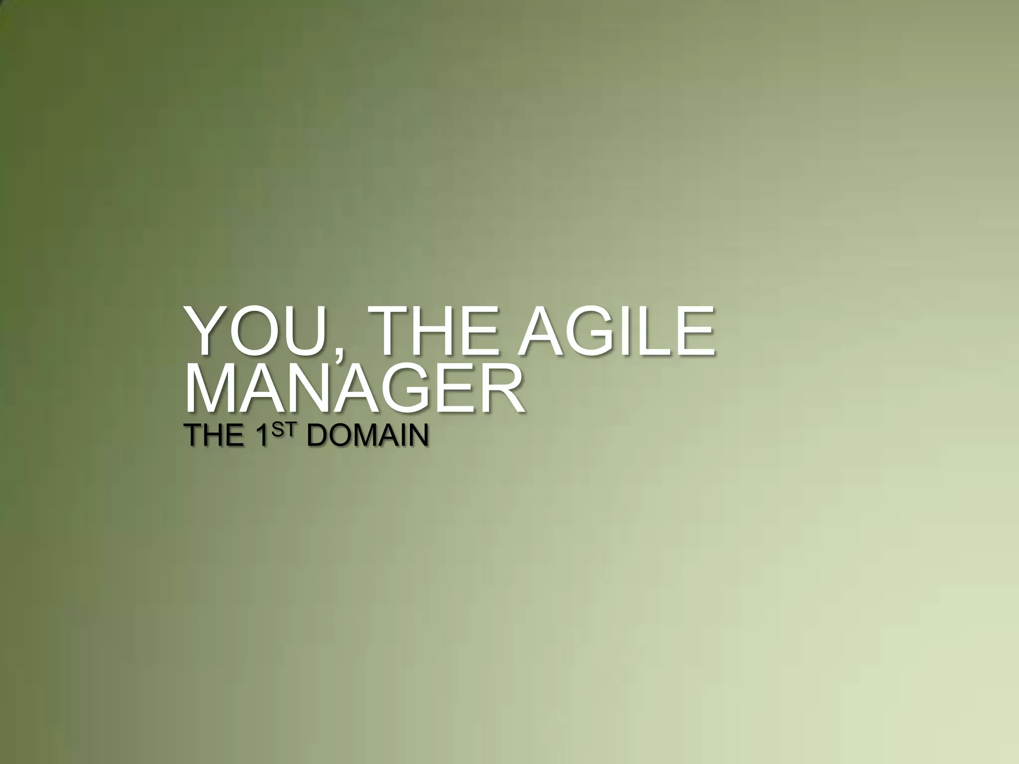 YOU, THE AGILE
MANAGER
THE 1ST DOMAIN
 