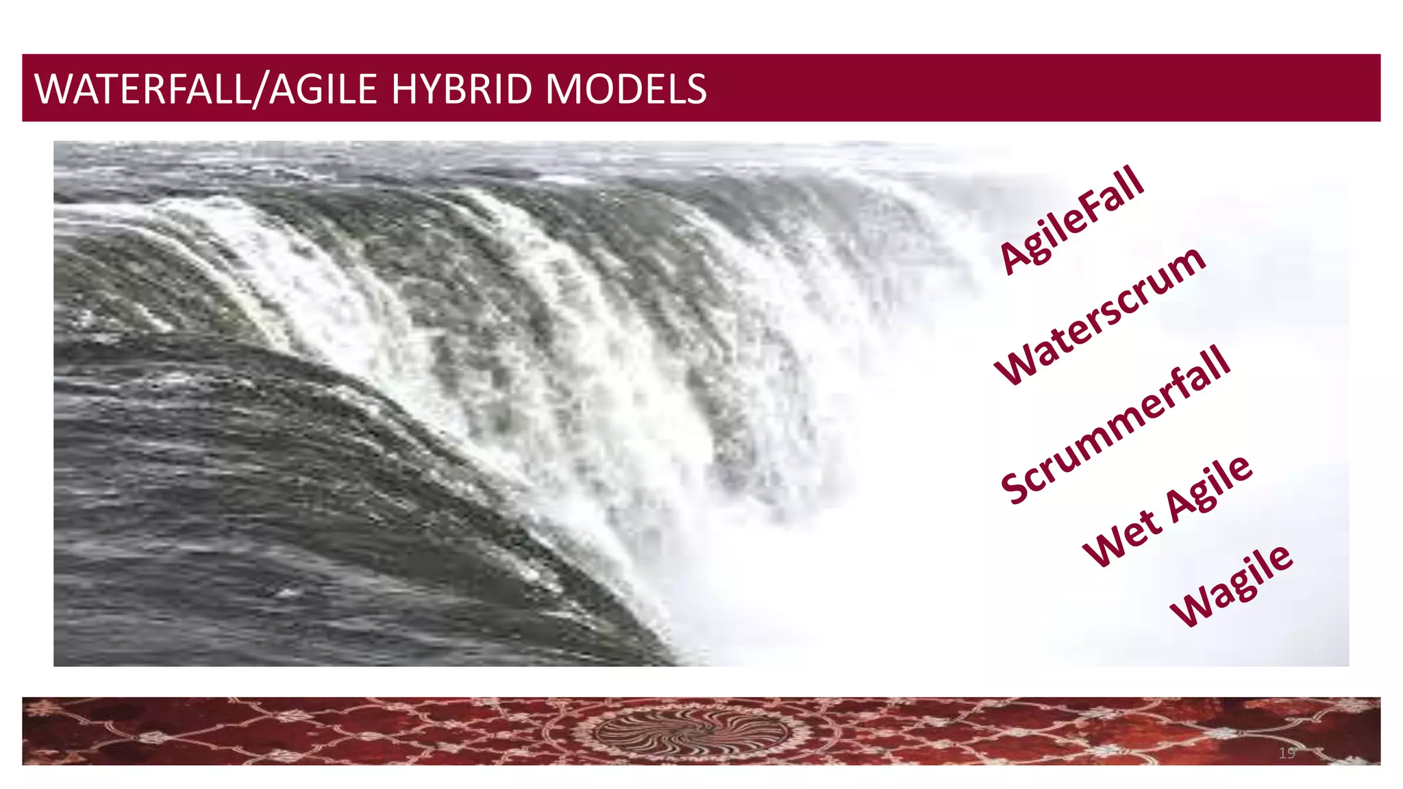 19
WATERFALL/AGILE HYBRID MODELS
 