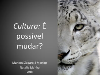 Cultura: É
possível
mudar?
Mariana Zaparolli Martins
Natalia Manha
2018
 