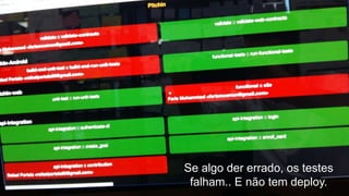 Se algo der errado, os testes
falham.. E não tem deploy.
 