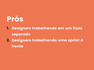 Prós
1. Designers trabalhando em um ﬂuxo
separado
2. Designers trabalhando uma sprint à
frente
 