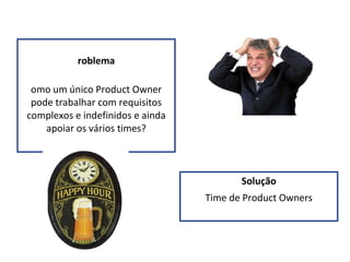 Problema Como um único Product Owner pode trabalhar com requisitos complexos e indefinidos e ainda apoiar os vários times? Solução Time de Product Owners 