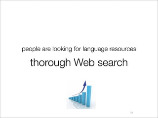 people are looking for language resources

  thorough Web search



                                      53
 