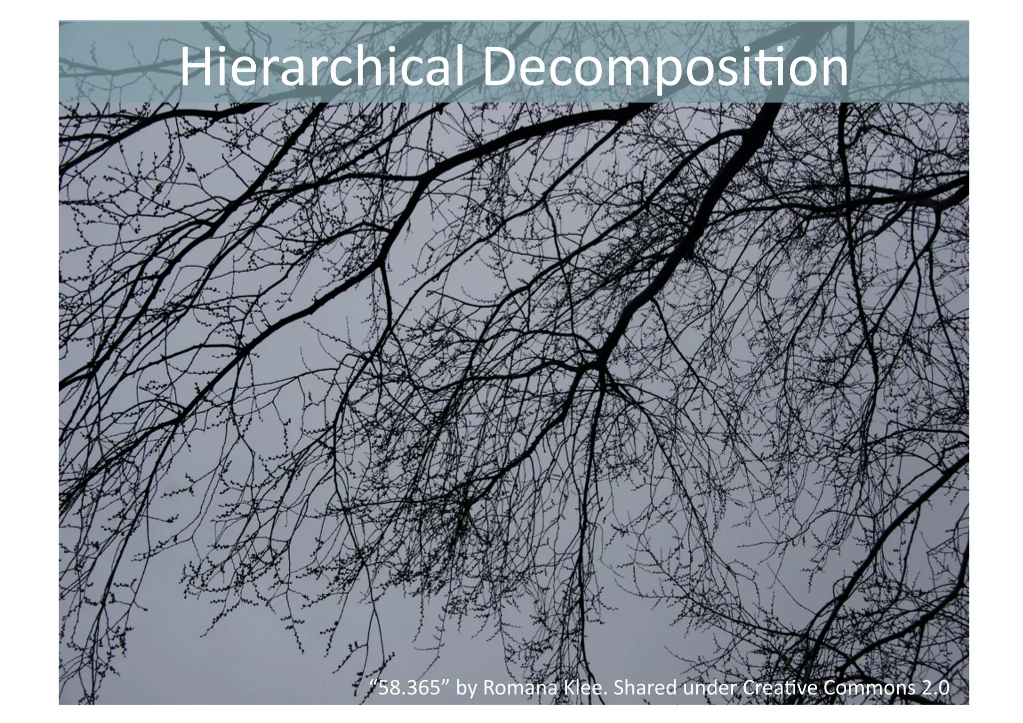 Hierarchical 
Decomposi;on 
“58.365” 
by 
Romana 
Klee. 
Shared 
under 
Crea;ve 
Commons 
2.0 
 