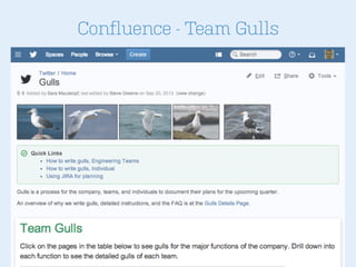 • Blueprint
• Company & Group Gulls
• Team Gulls
• Excerpt Include
• JIRA Issues Macro
• Presentation Macro
Confluence
 