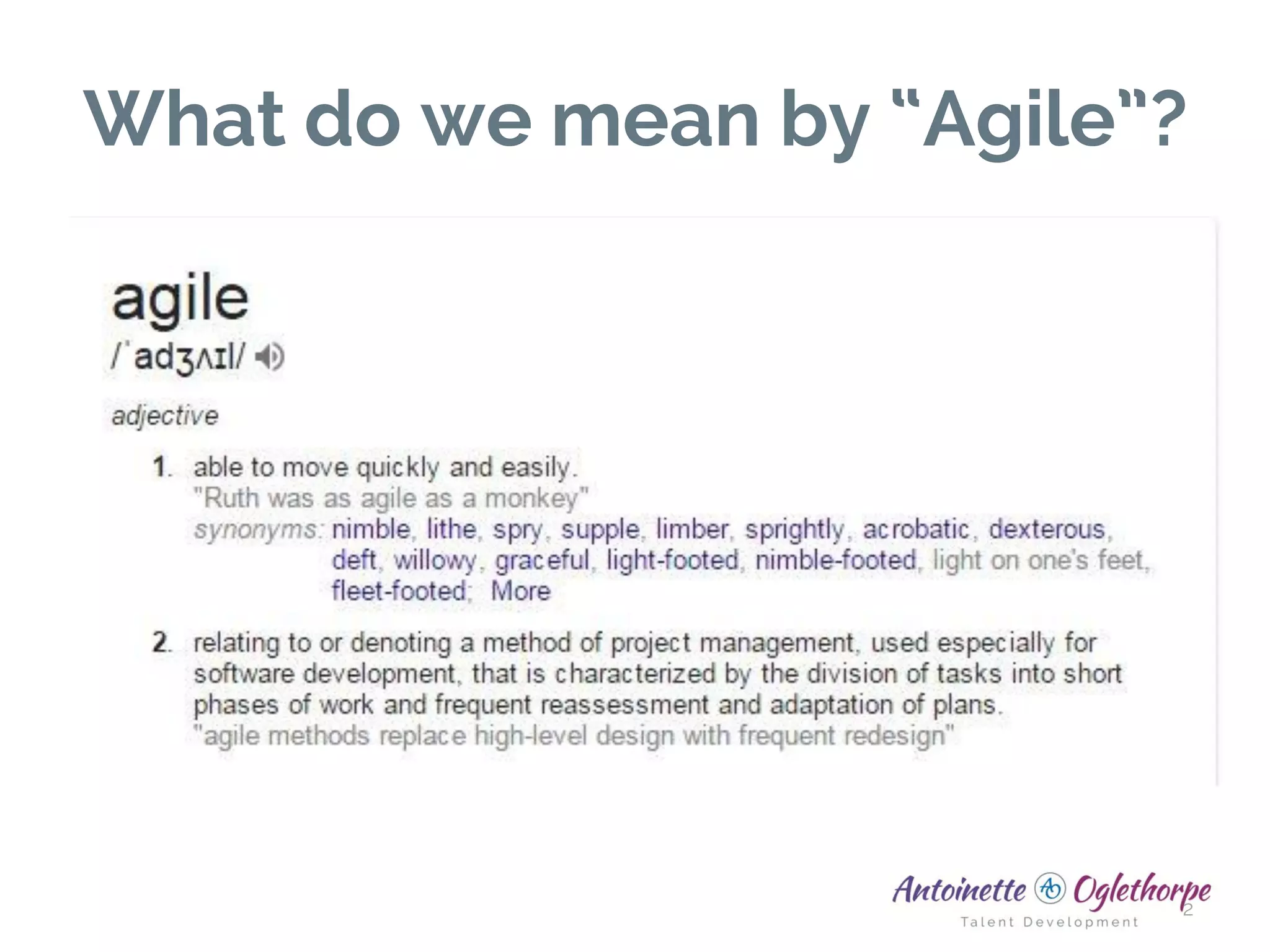 What do we mean by “Agile”?
2
 