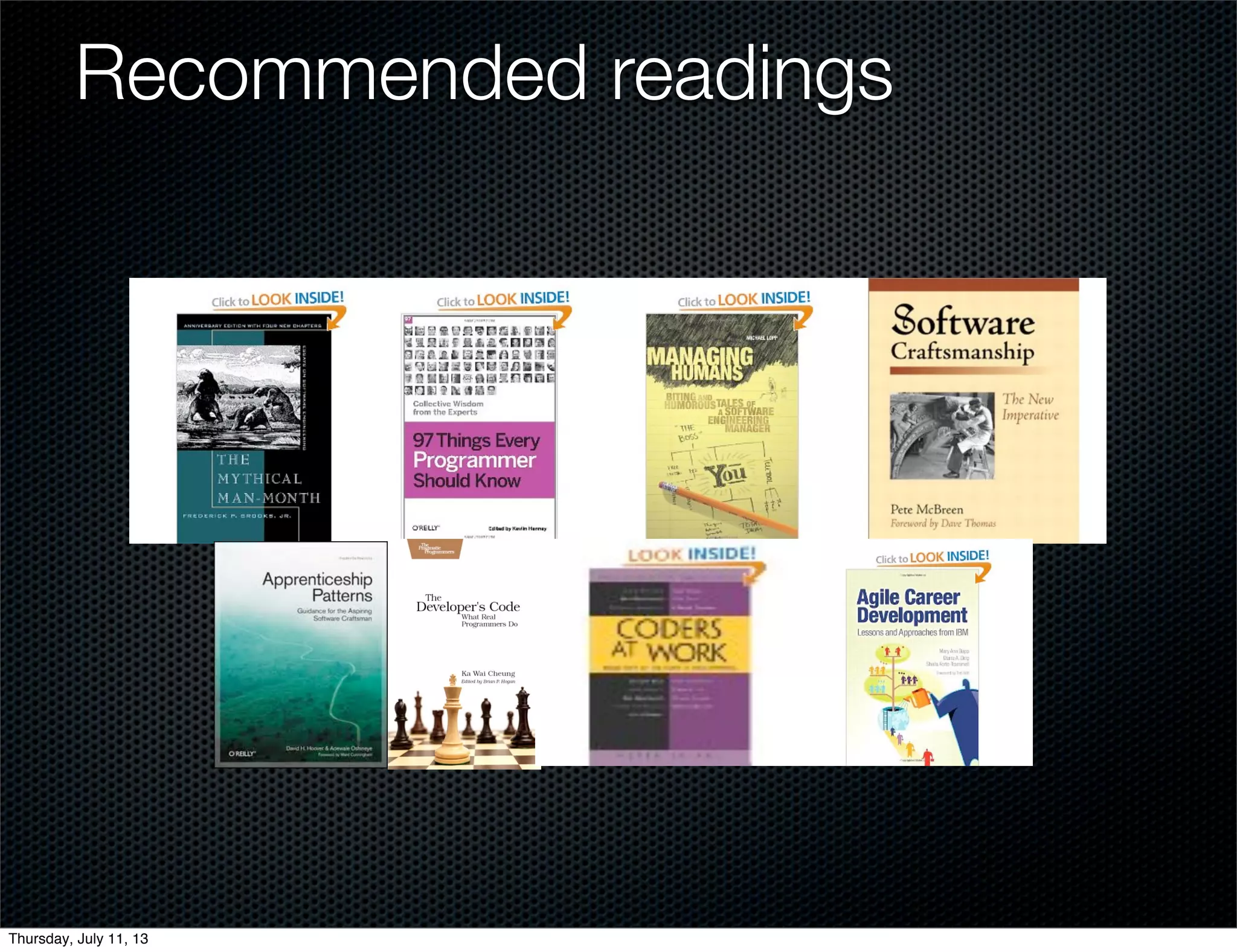 Recommended readings
Thursday, July 11, 13
 