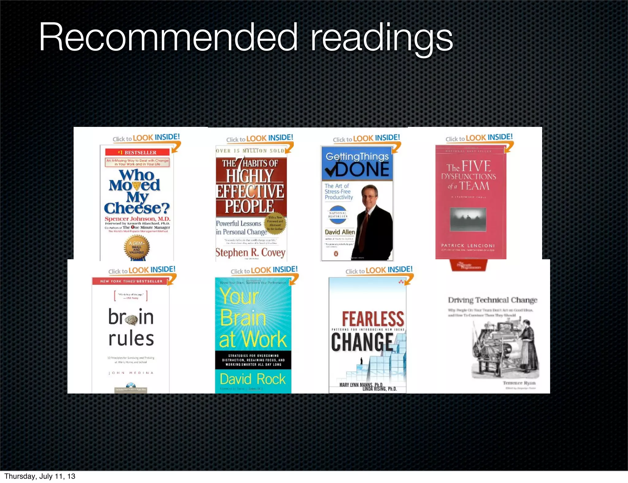 Recommended readings
Thursday, July 11, 13
 