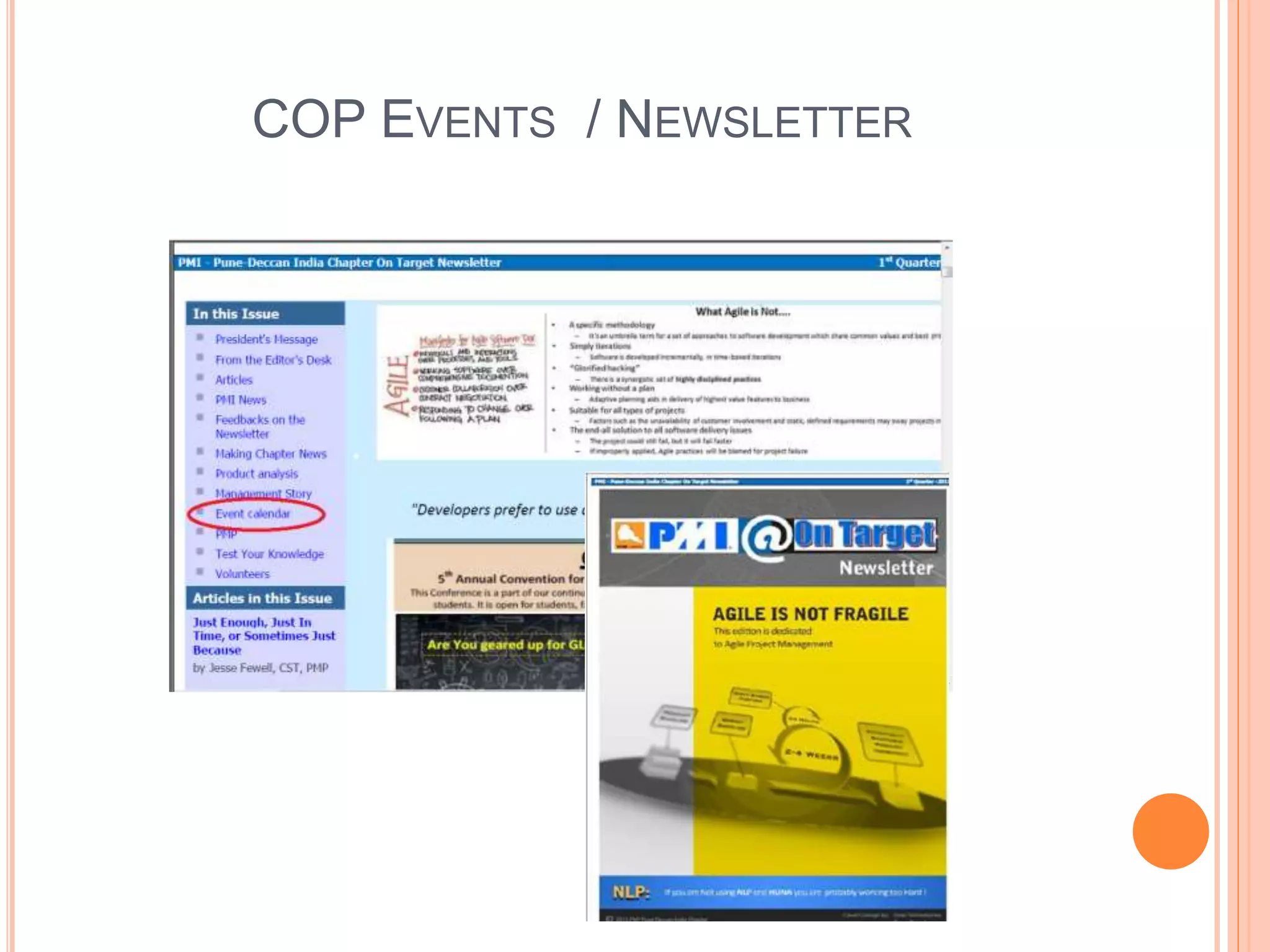 COP EVENTS / NEWSLETTER
 