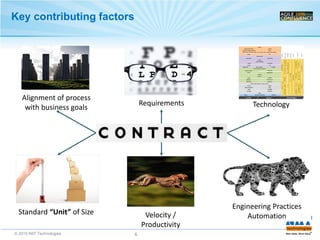 © 2015 NIIT Technologies 6
Key contributing factors
Requirements
Velocity /
Productivity
Engineering Practices
Automation
Standard “Unit” of Size
Alignment of process
with business goals Technology
 