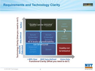 © 2015 NIIT Technologies 8
Requirements and Technology Clarity
All 4 levels of predictability
can be ensured
Quality can
be ensured
Quality can be ensured
?
 