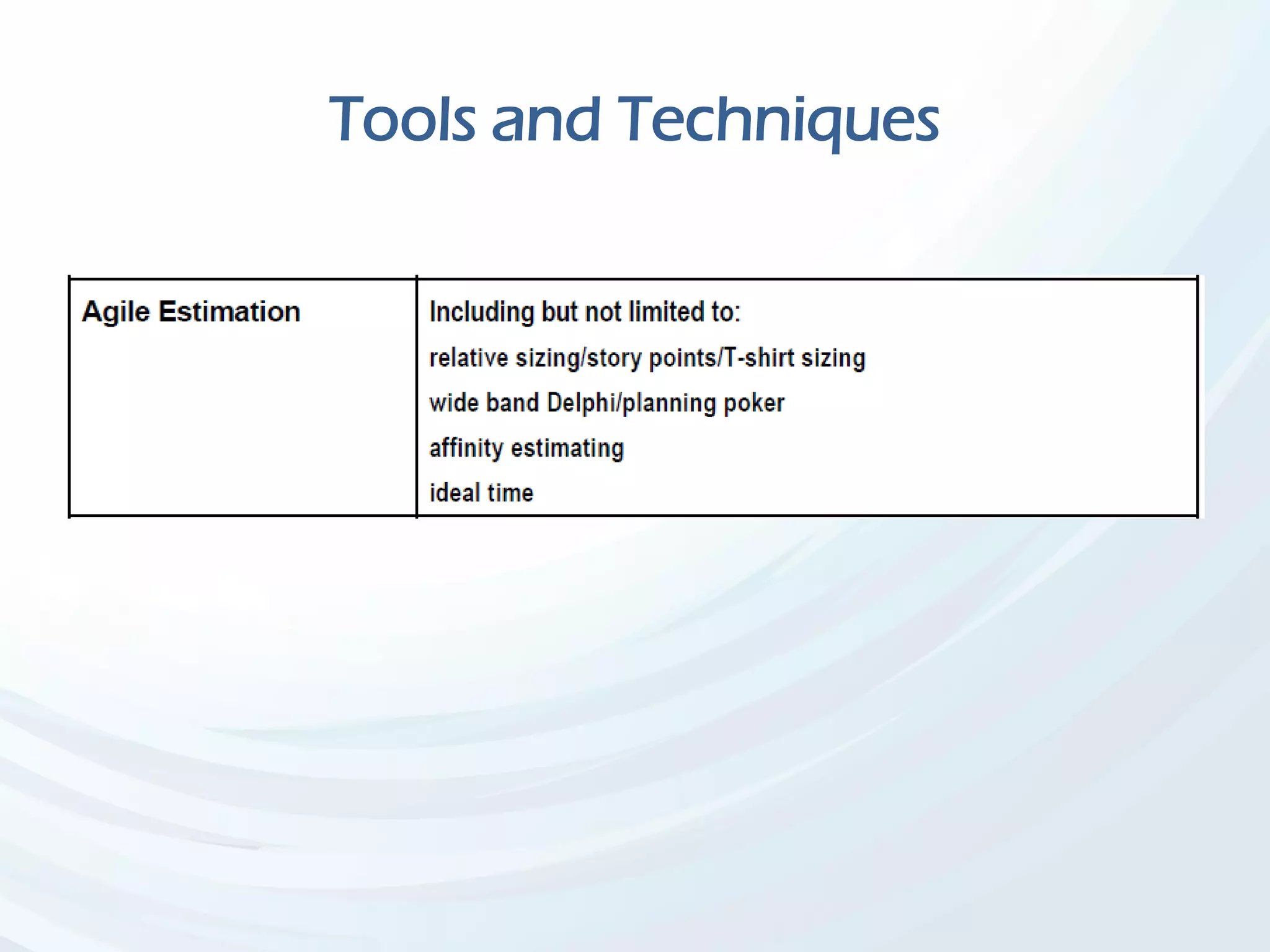 Tools and Techniques
 