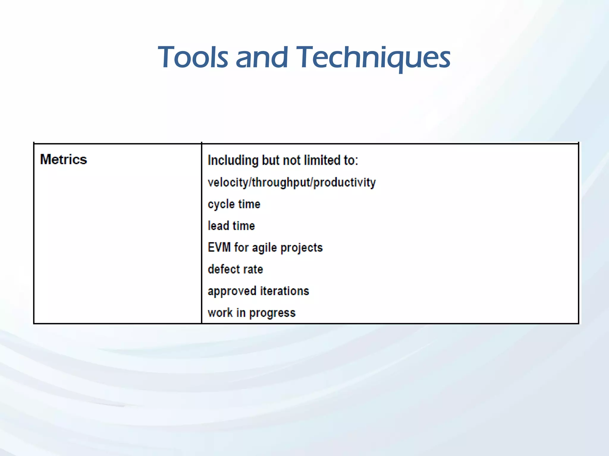 Tools and Techniques
 