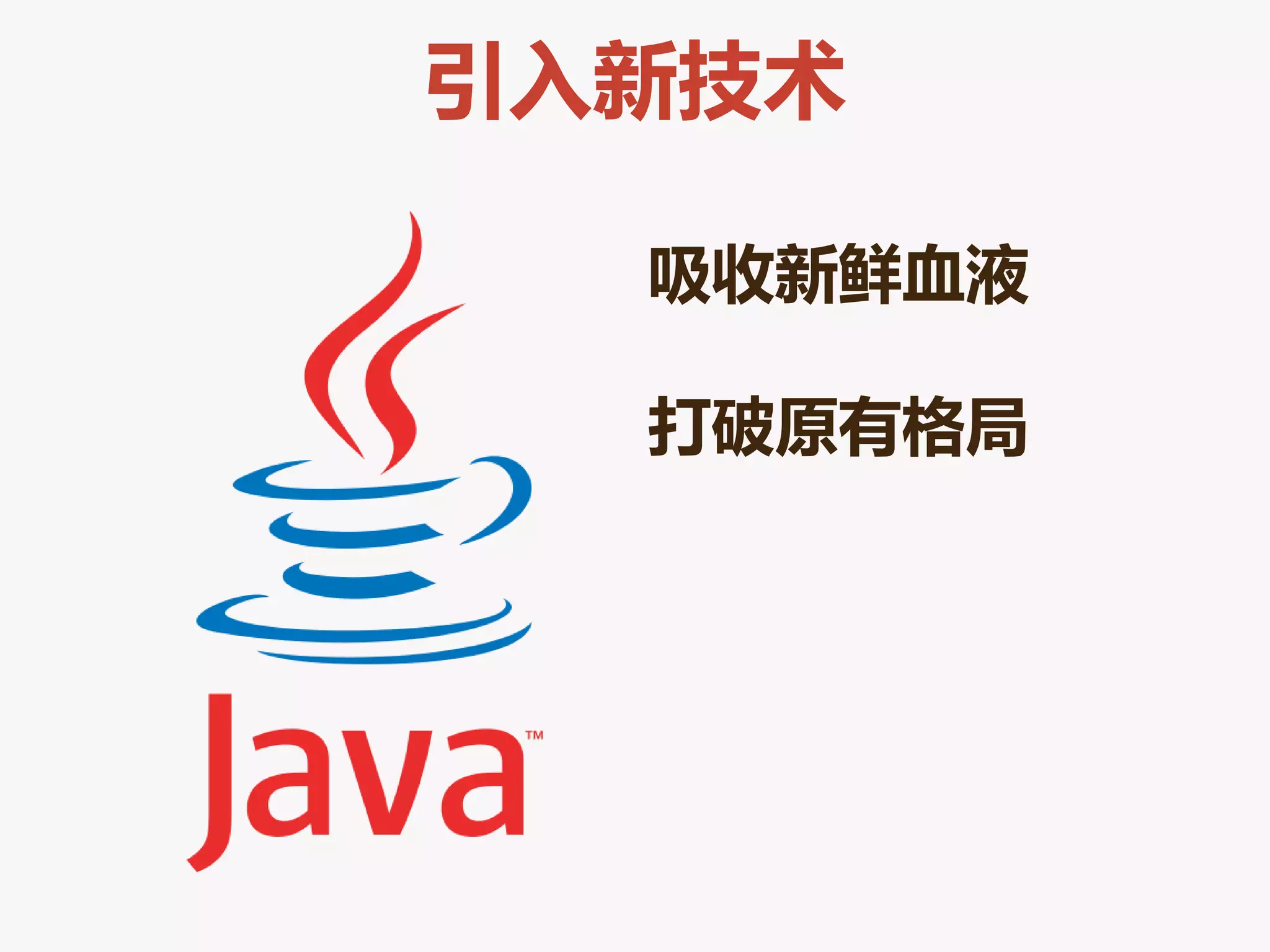 引入新技术

  吸收新鲜血液

  打破原有格局
 