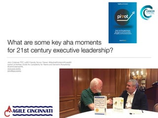 What are some key aha moments
for 21st century executive leadership? 
John Coleman PST, LeSS Friendly Scrum Trainer, #Mars...