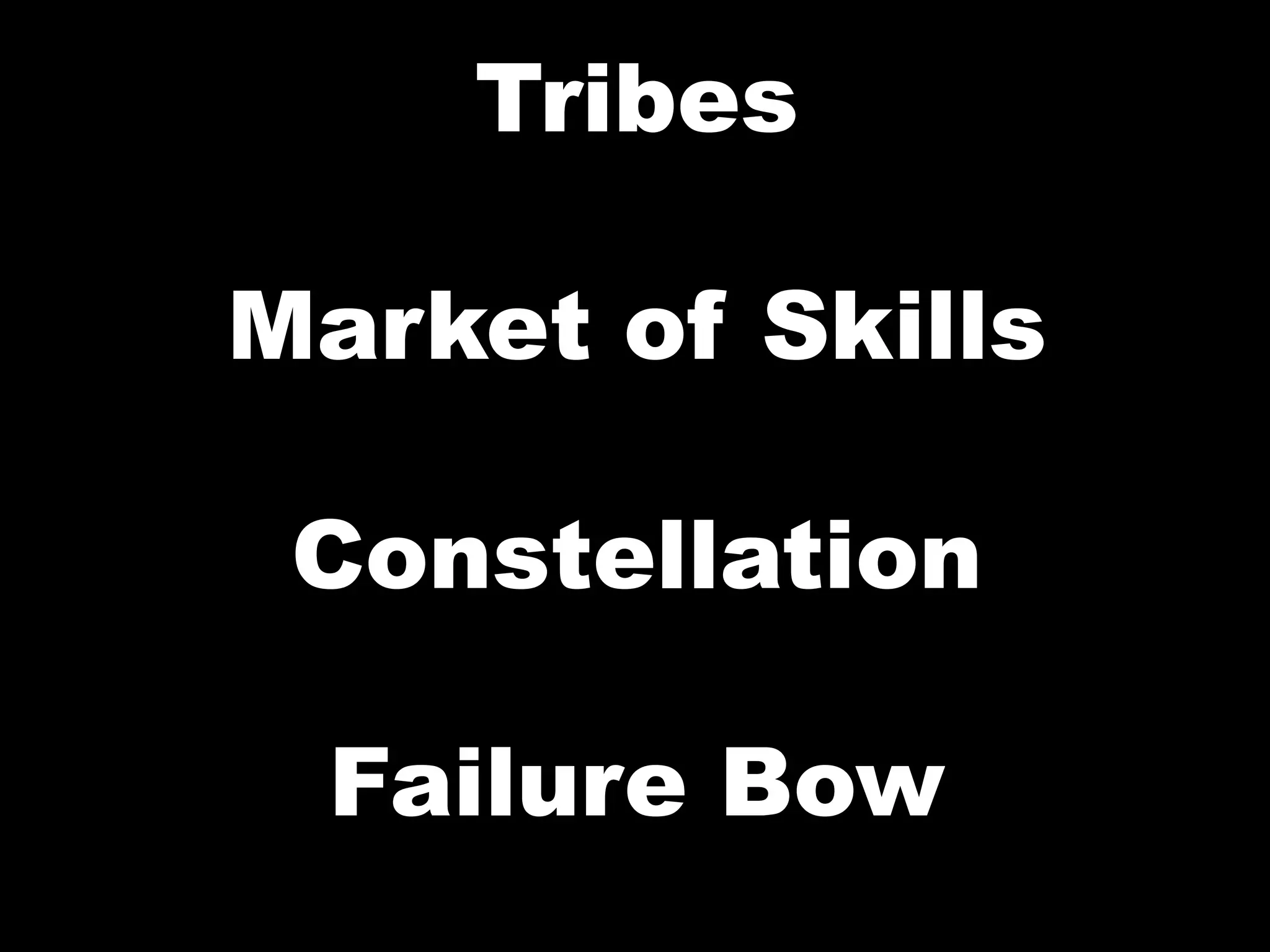 Tribes

Market of Skills

 Constellation

 Failure Bow
 