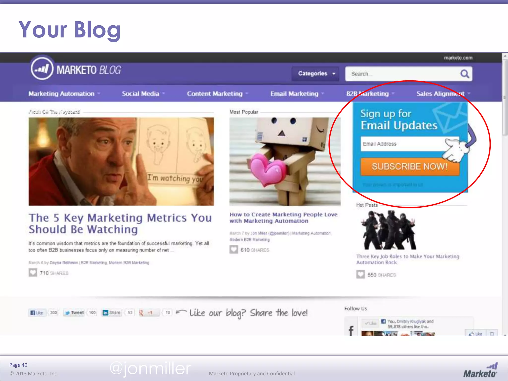 Page 49
© 2013 Marketo, Inc. Marketo Proprietary and Confidential
Your Blog
@jonmiller
 