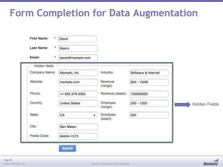 Page 40
© 2013 Marketo, Inc. Marketo Proprietary and Confidential
Form Completion for Data Augmentation
Hidden Fields
 