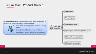 Agile@Core: Scrum12
Agile Umbrella
… more than one methodologies
DSDM Atern
Agile Unified Process (AUP)
Feature Driven Development
Process Approaches (still agile)
SCRUM
Crystal
eXtreme Programming (XP)
Lightweight Approaches
Agile
RUP (120+)
XP (13)
Scrum (9)
Kanban (3)
Do Whatever!! (0)
More Prescriptive
More Adaptive
RUP has over 30 roles, over 20
activities, and over 70 artifacts
more rules to follow
fewer rules to follow
 