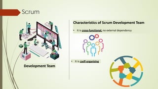 Scrum
Development Team
Characteristics of Scrum Development Team
• It is cross-functional, no external dependency
• It is cself-organising
 
