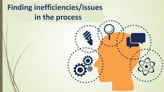 Finding inefficiencies/issues
in the process
 