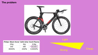 The problem
Strong
Light
Cheap
 