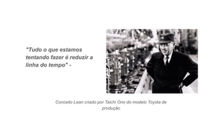 "Tudo o que estamos
tentando fazer é reduzir a
linha do tempo" -
Conceito Lean criado por Taichi Ono do modelo Toyota de
produção
 