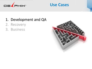1. Development and QA
2. Recovery
3. Business
Use Cases
 